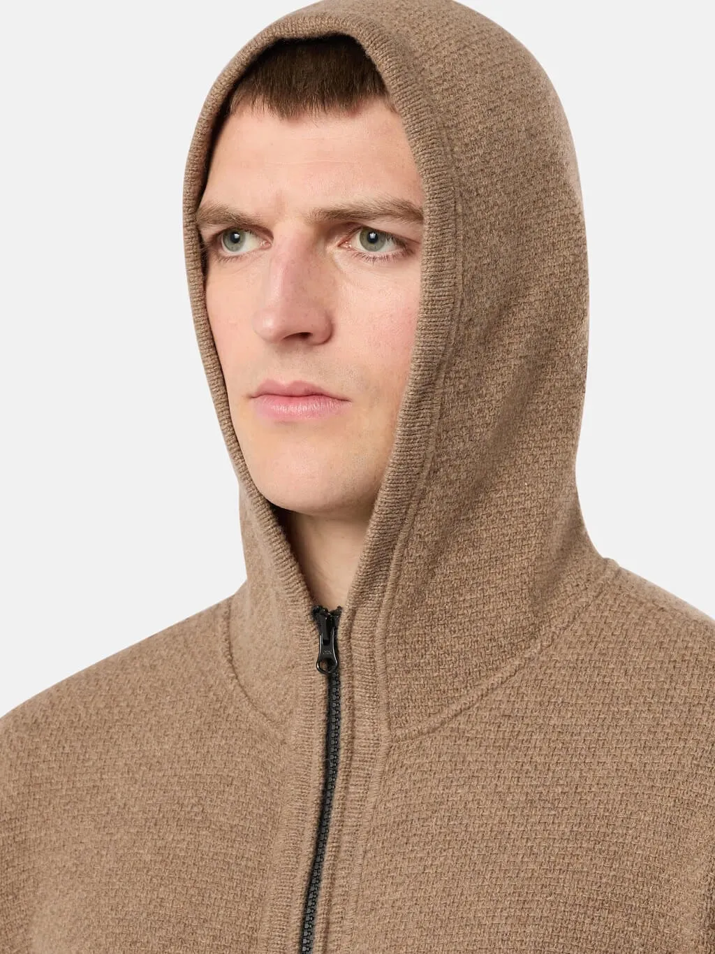 567A3 Full Zip Lambswool Cardigan with Hood