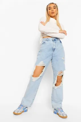 Acid Wash Heavily Distressed Straight Leg Jeans