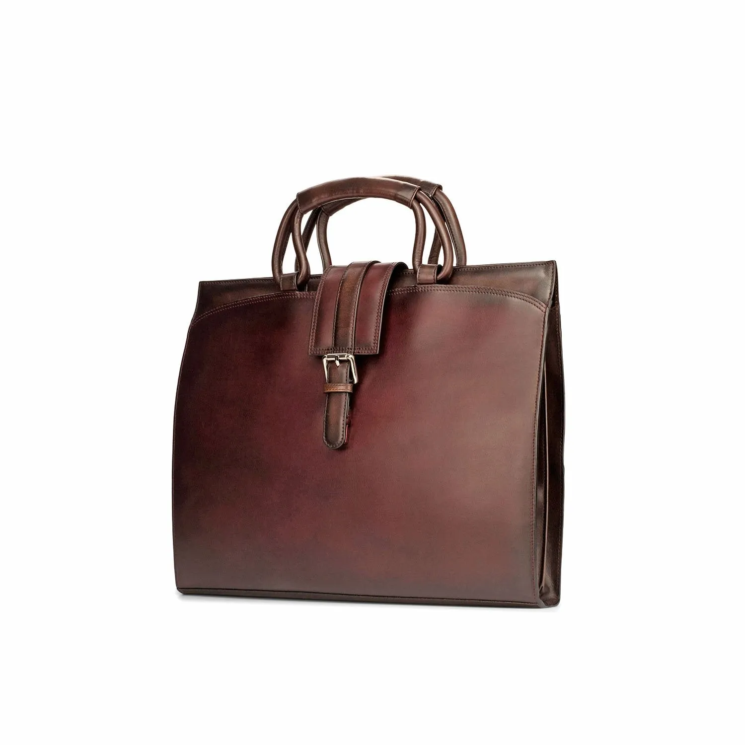 Ambrogio Men's Bag Burgundy & Brown Calf-Skin Leather Brief Case (AMBH1001)