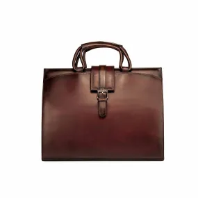 Ambrogio Men's Bag Burgundy & Brown Calf-Skin Leather Brief Case (AMBH1001)