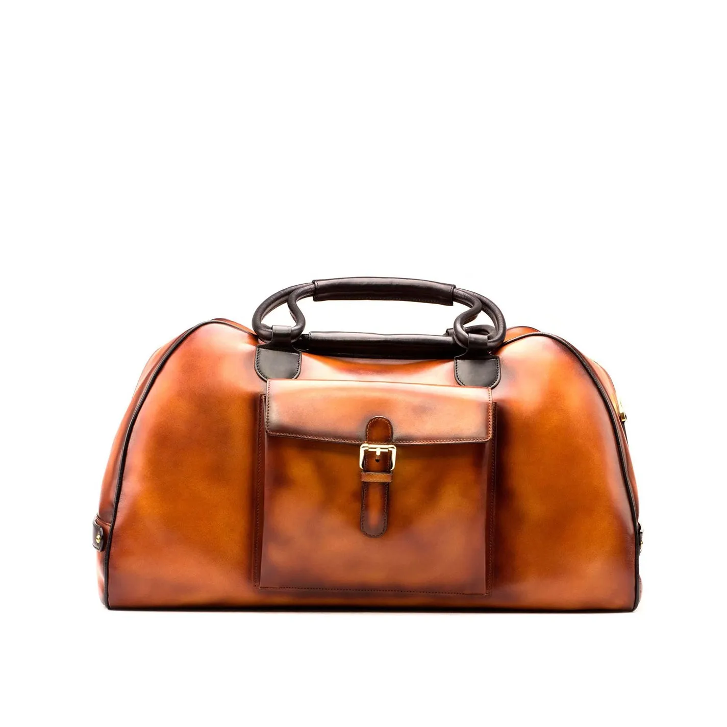 Ambrogio Men's Bag Cognac & Black Calf-Skin Leather Travel Duffle Bag (AMBH1005)