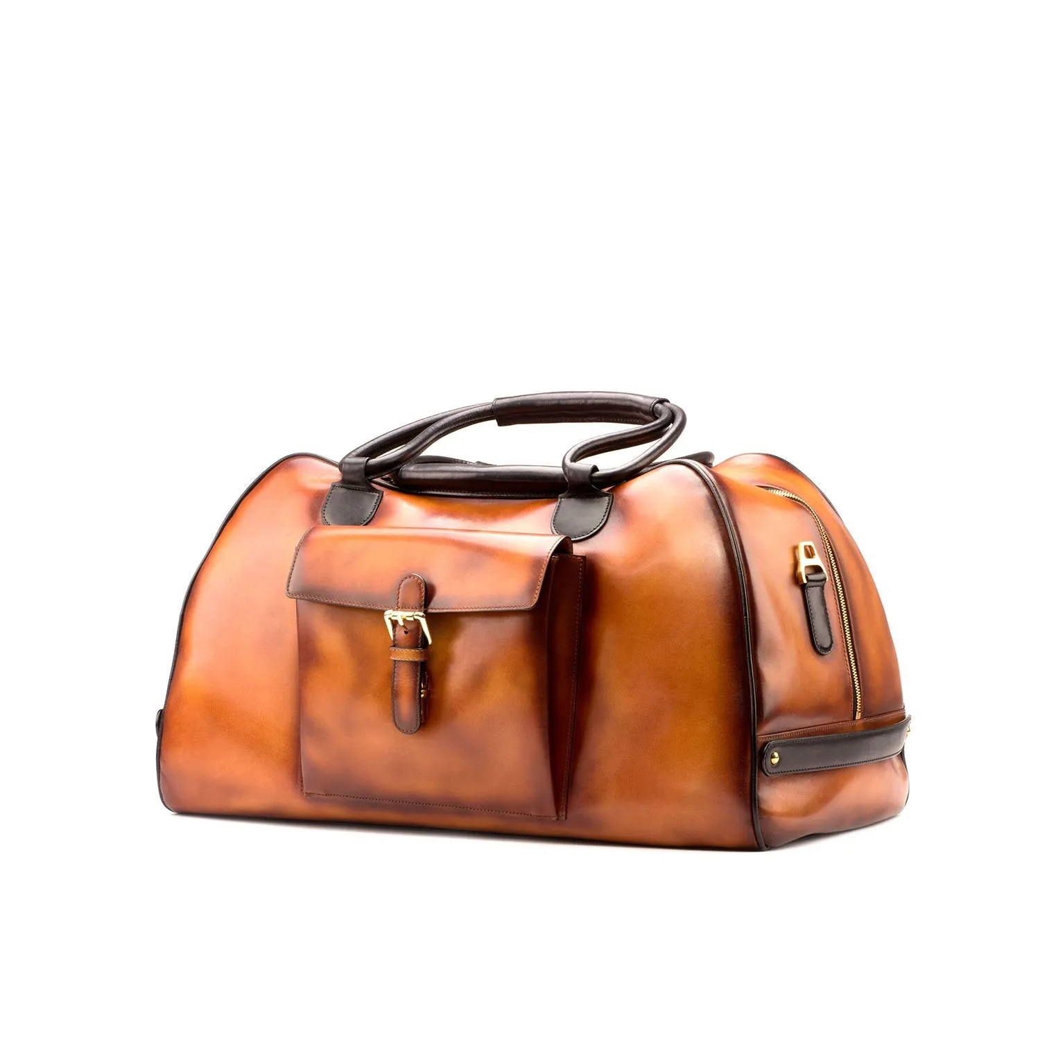 Ambrogio Men's Bag Cognac & Black Calf-Skin Leather Travel Duffle Bag (AMBH1005)