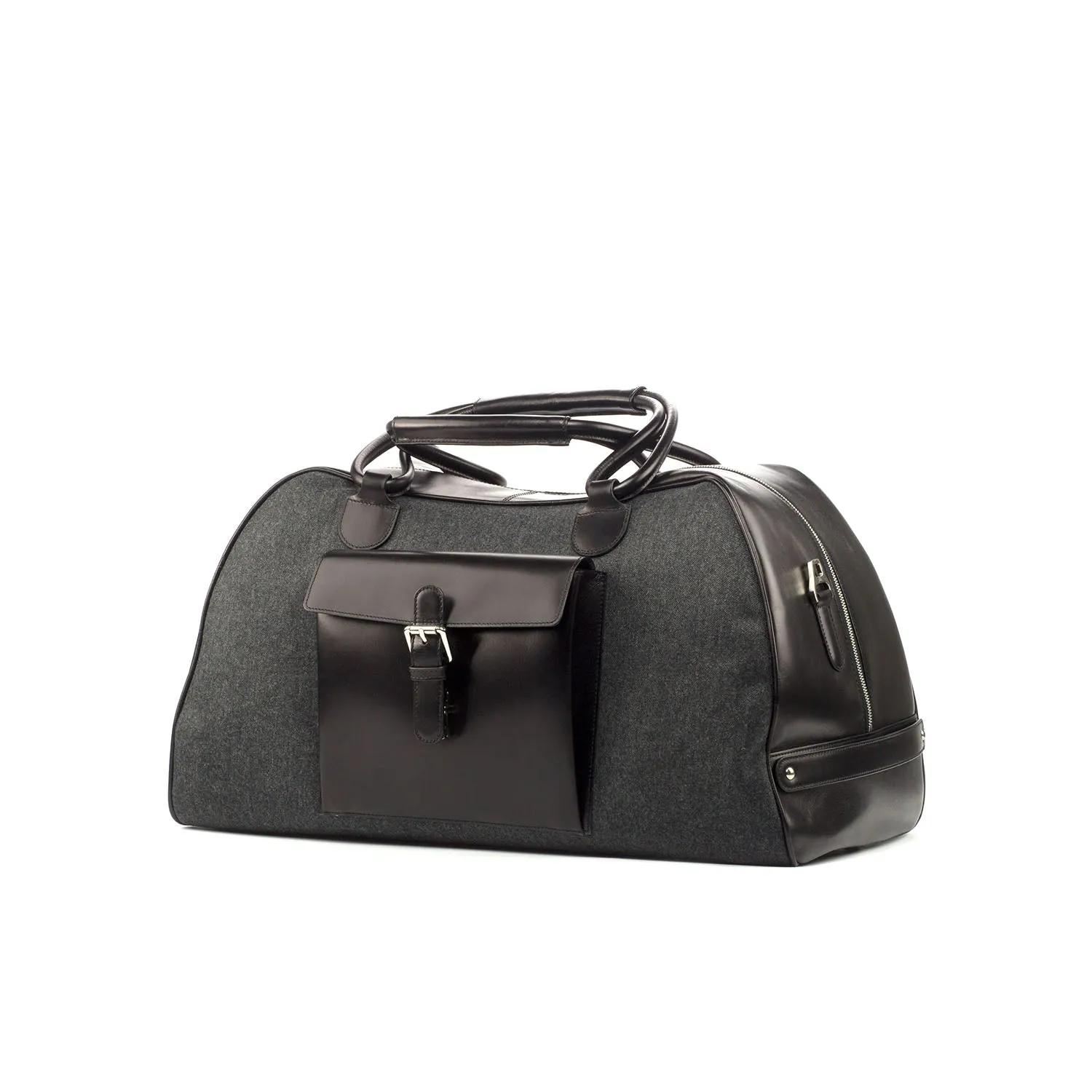 Ambrogio Men's Bag Gray & Black Fabric / Calf-Skin Leather Travel Duffle Bag (AMBH1006)