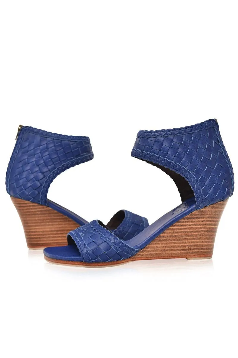 Athena Leather Wedges in Royal Blue