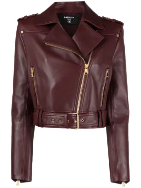 BALMAIN Women's Pink & Purple Leather Biker Jacket - FW23