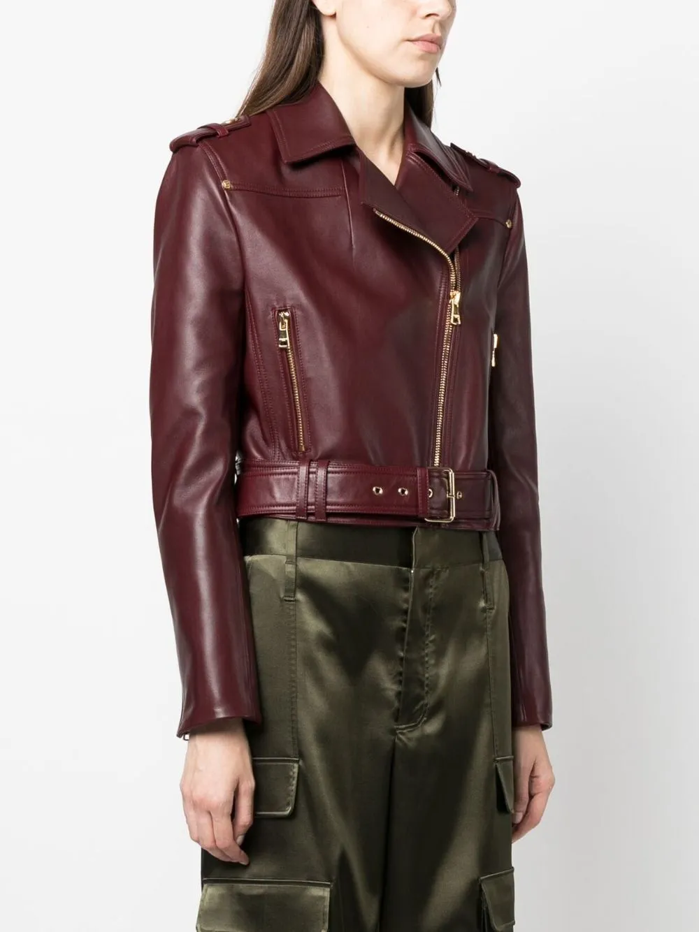 BALMAIN Women's Pink & Purple Leather Biker Jacket - FW23