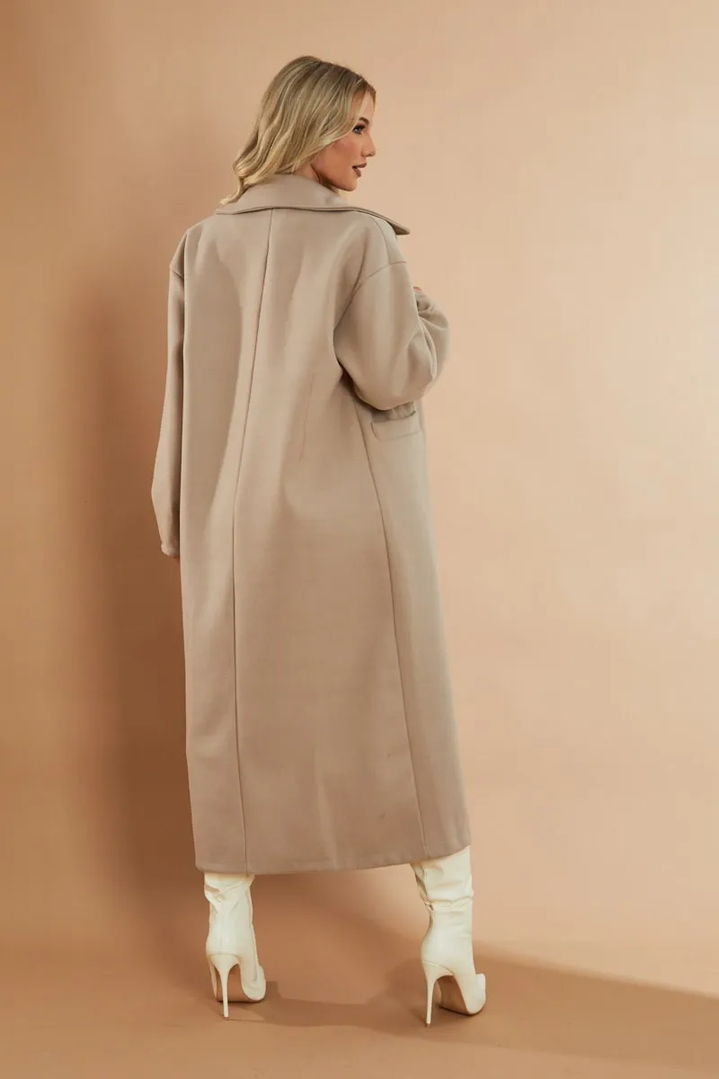 Beige Oversized Wool Look Double Breasted Coat - Aurora