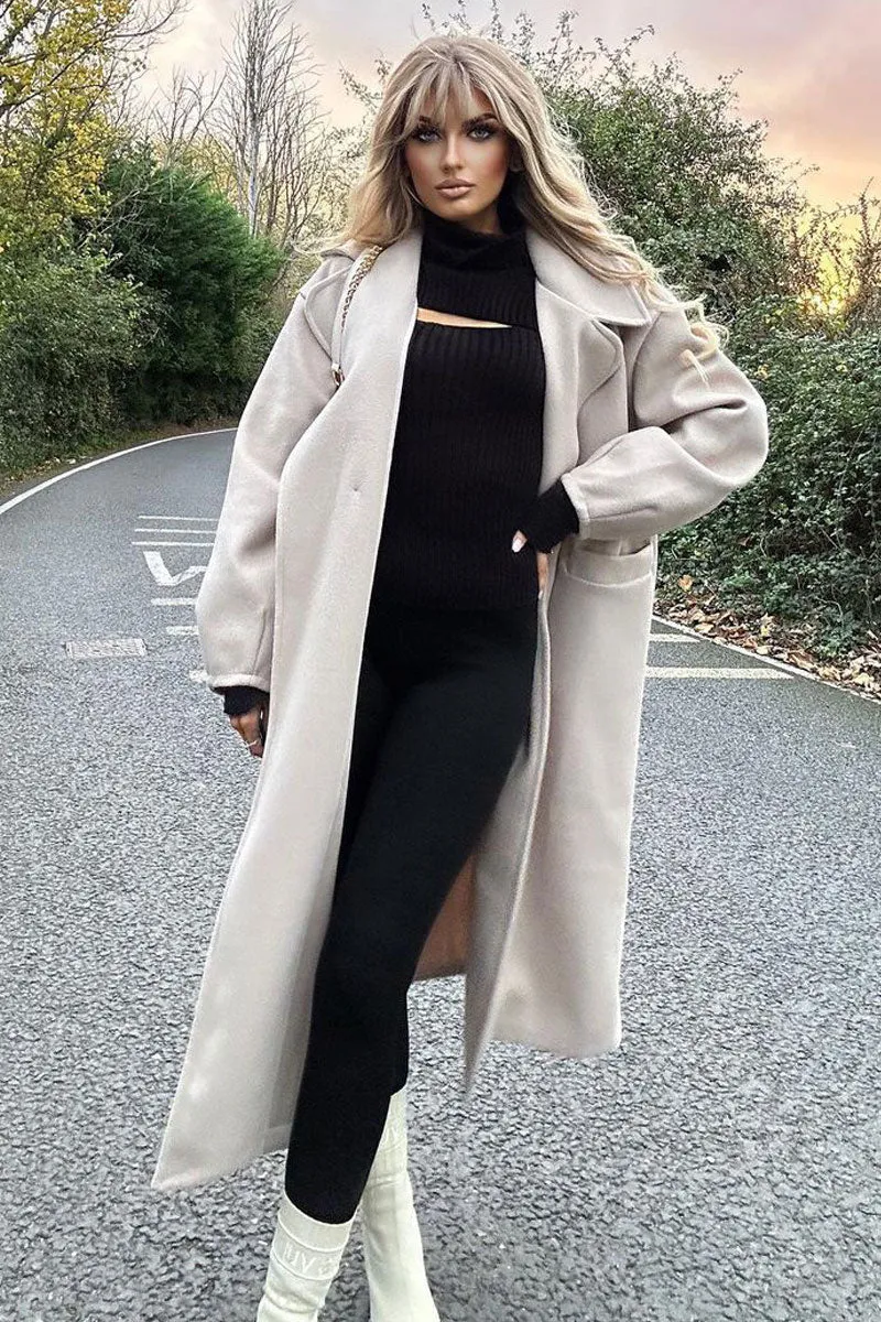 Beige Oversized Wool Look Double Breasted Coat - Aurora