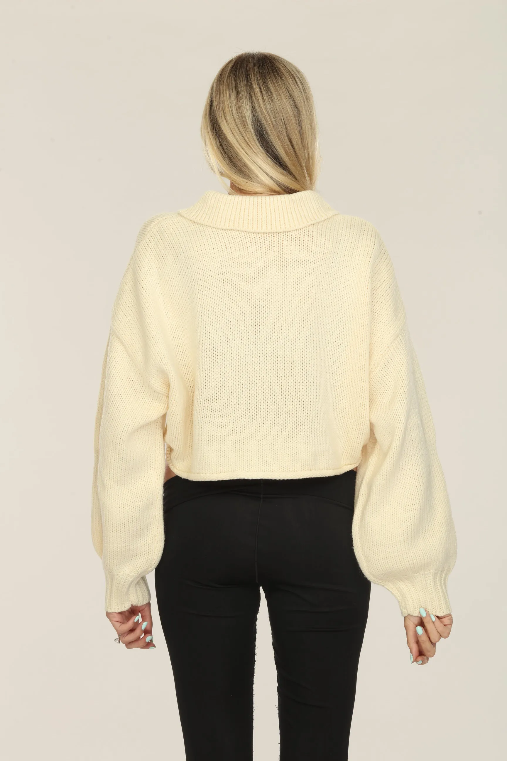 Beige Wide Collar Sweater Top