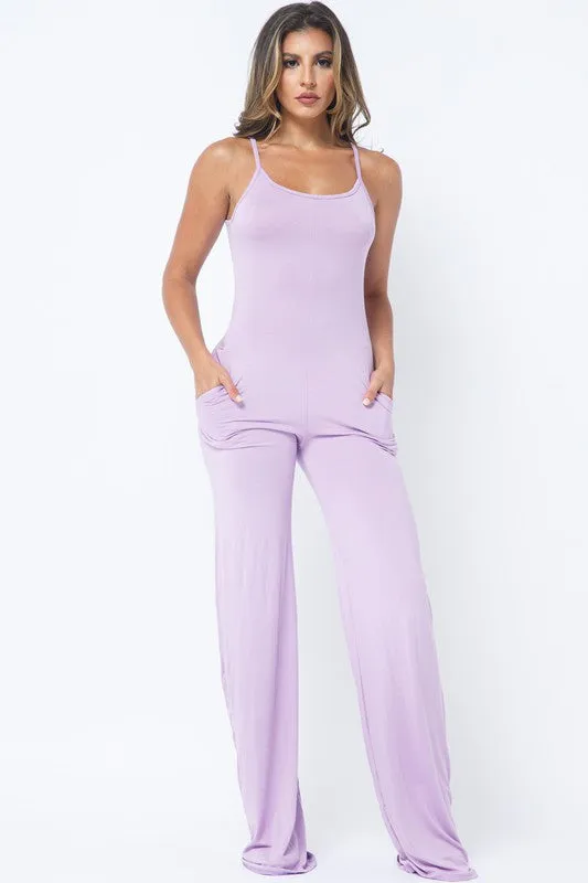 BILLIE SPAGHETTI STRAP SOLID OVER SIZED LEG JUMPSUIT*