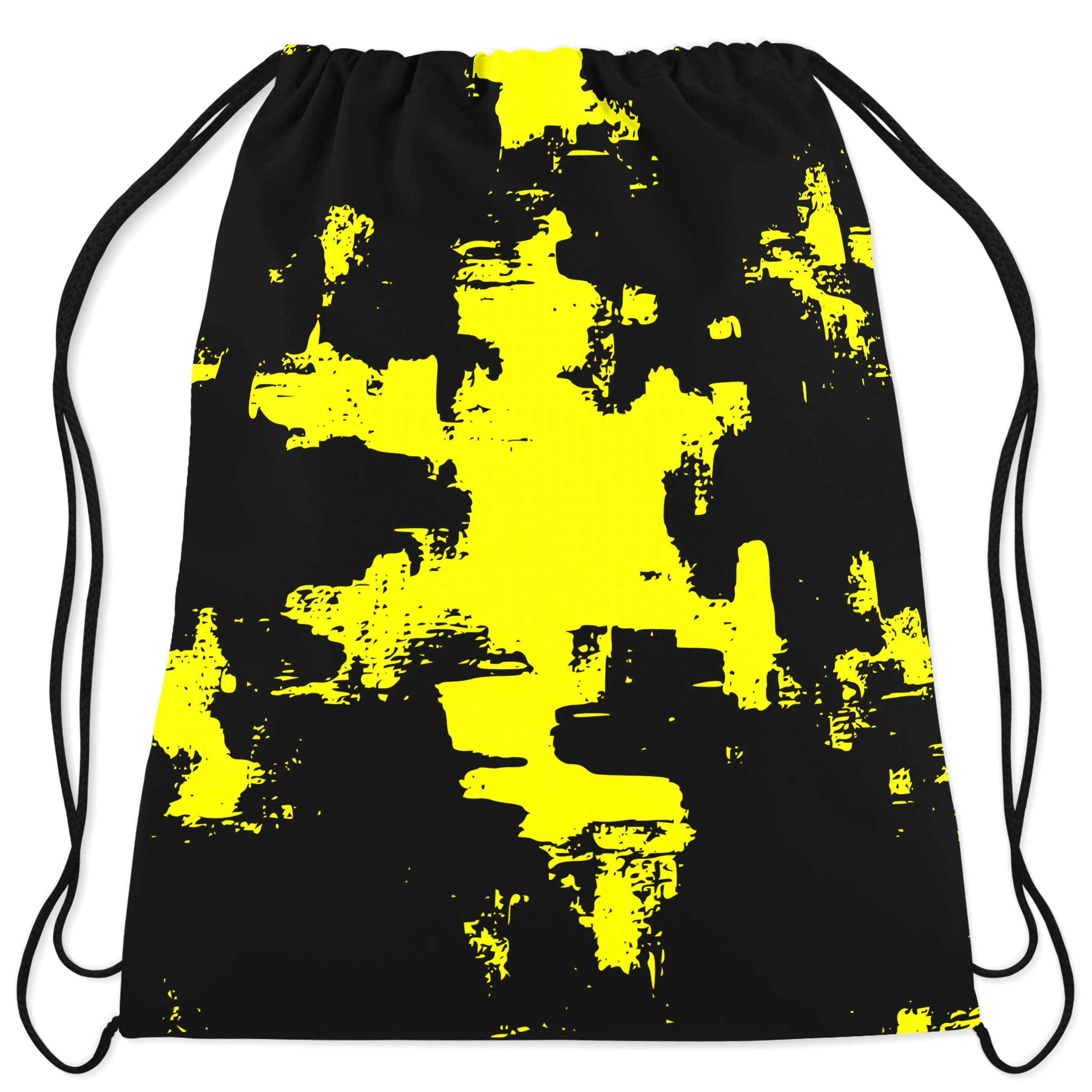 Black and Yellow Abstract Drawstring Bag