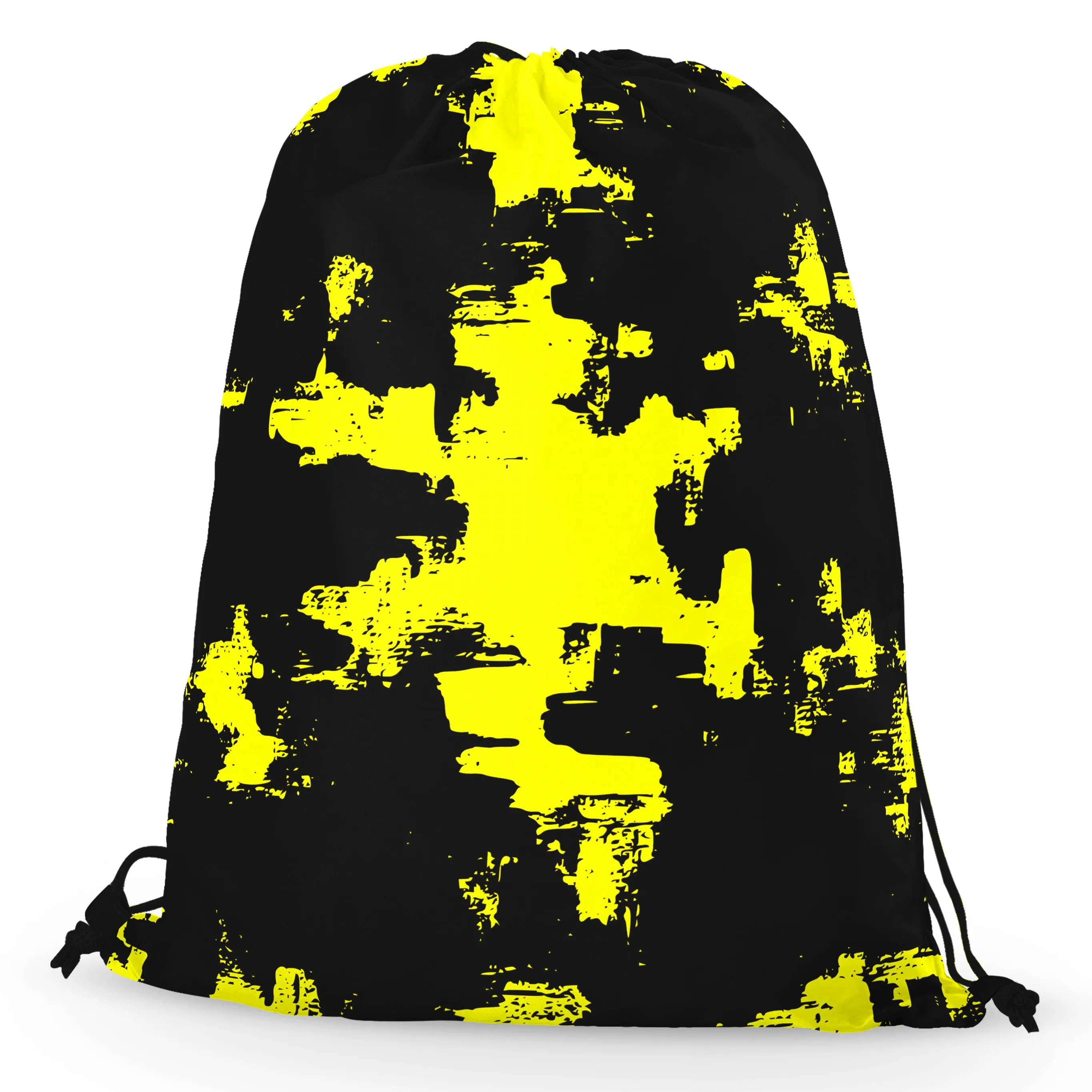 Black and Yellow Abstract Drawstring Bag