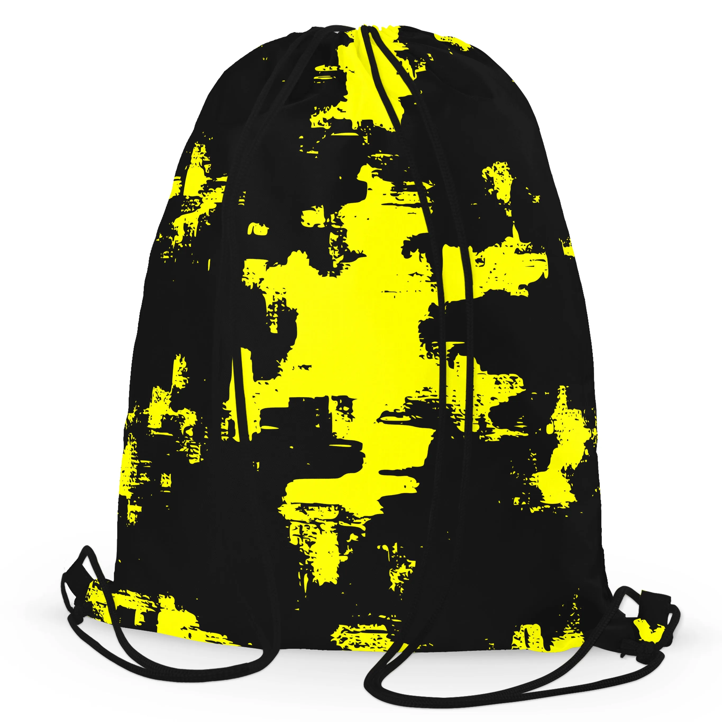 Black and Yellow Abstract Drawstring Bag