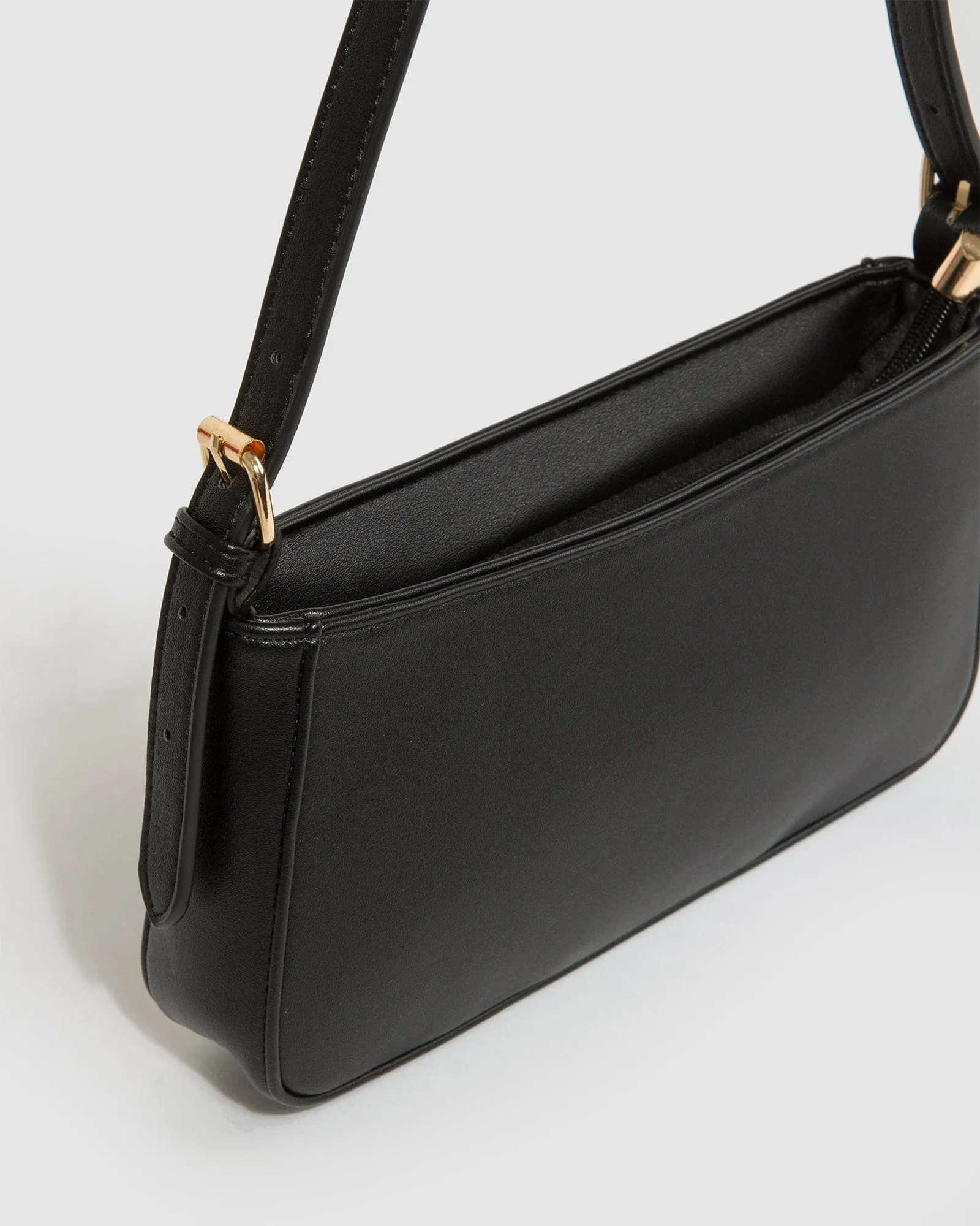 Black Frankie Buckle Strap Shoulder Bag