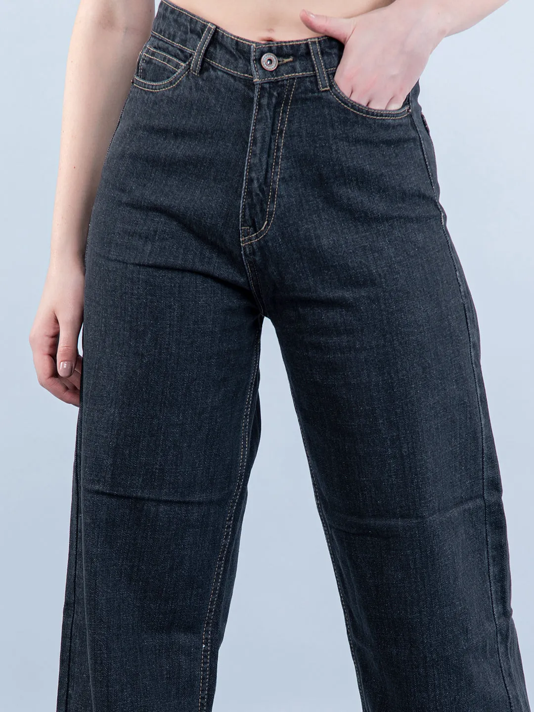 Black Straight Flared-fit Jeans For Women