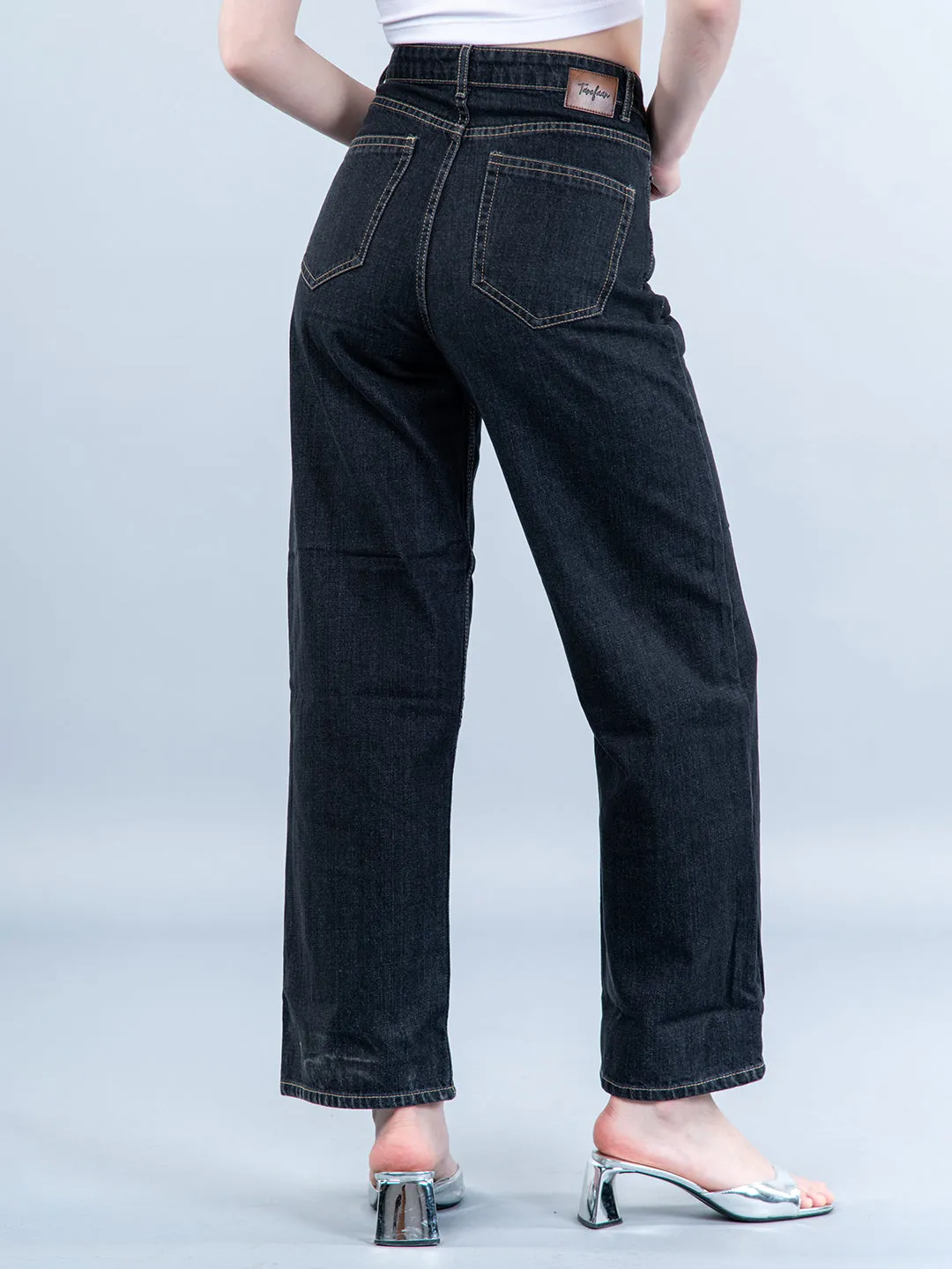 Black Straight Flared-fit Jeans For Women