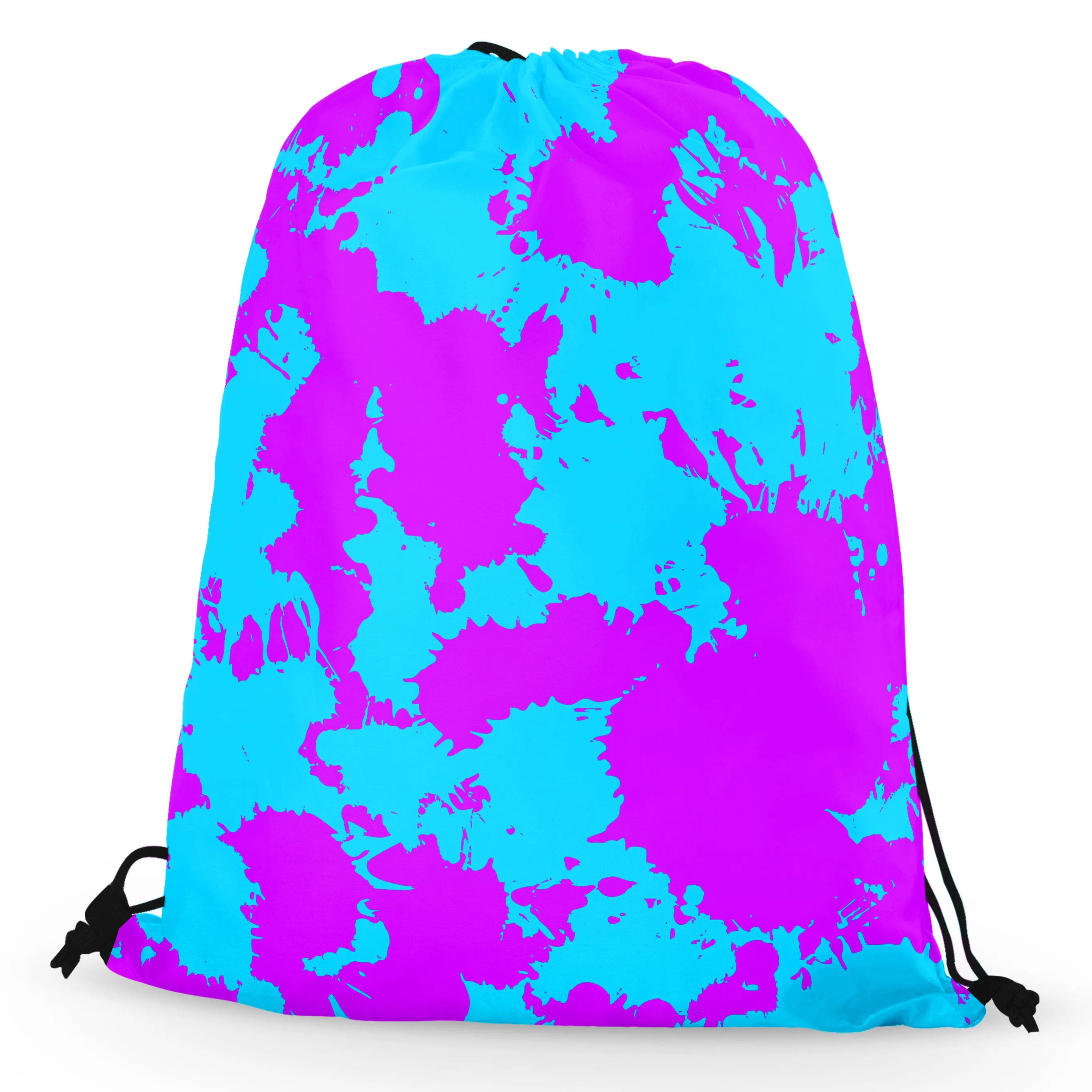 Blue and Purple Paint Splatter Drawstring Bag