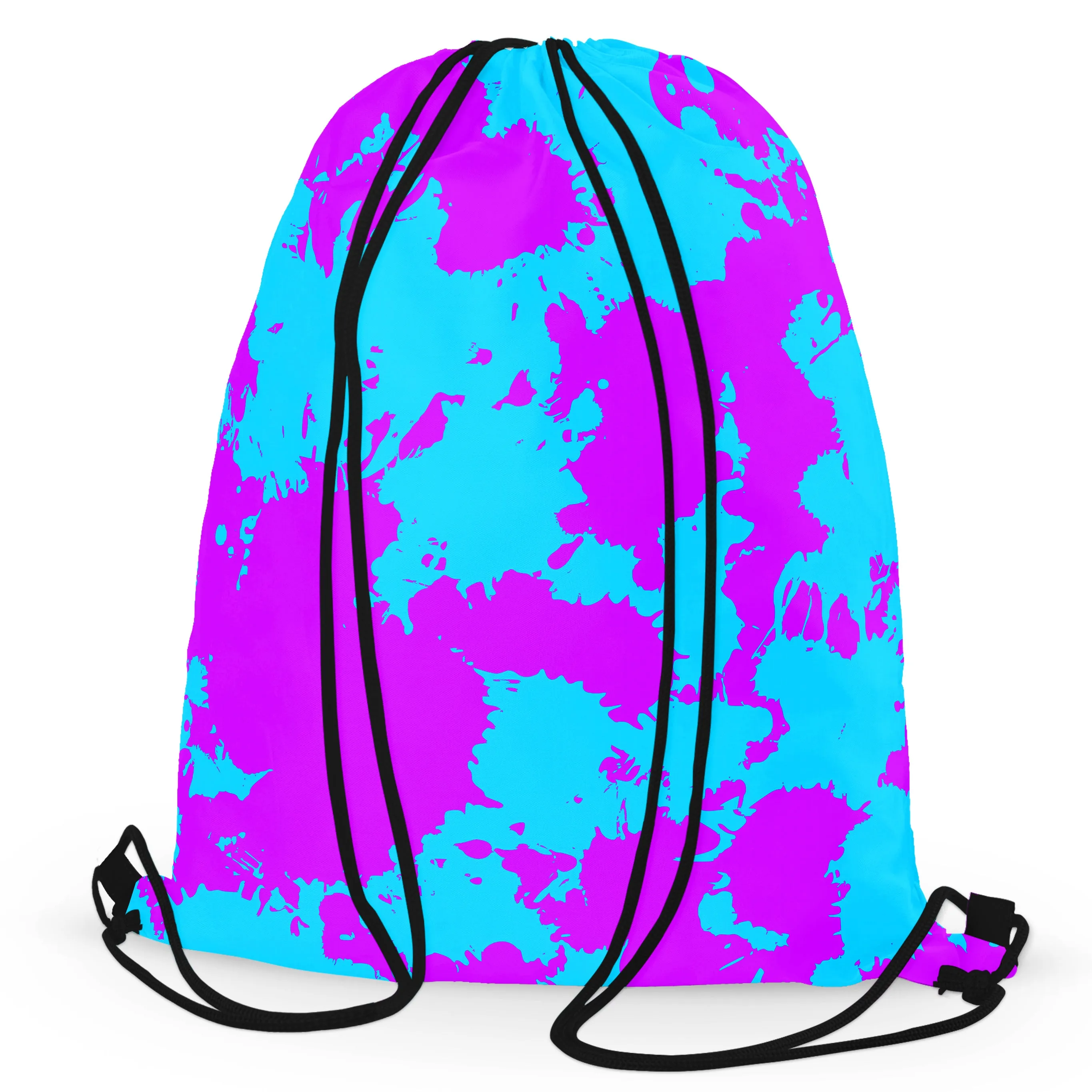 Blue and Purple Paint Splatter Drawstring Bag