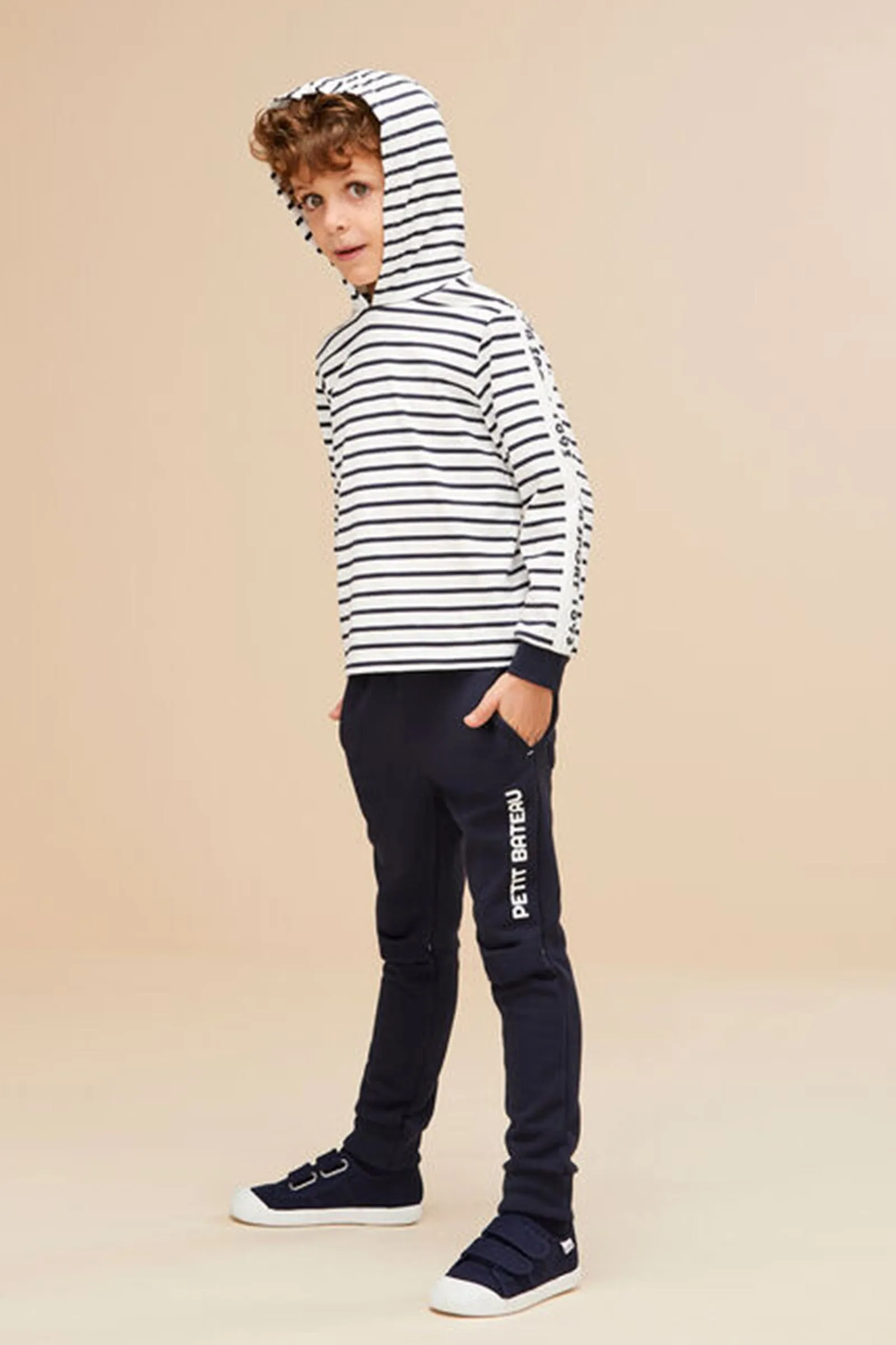 Boy's Navy With Petit Bateau Typography Side Detail Sweatpants