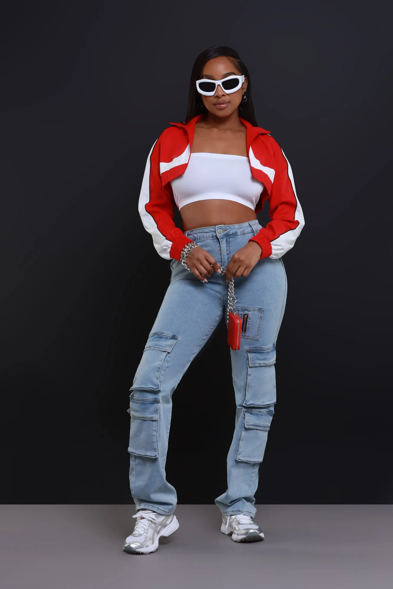 Bring The Heat Cropped Windbreaker - Red/White