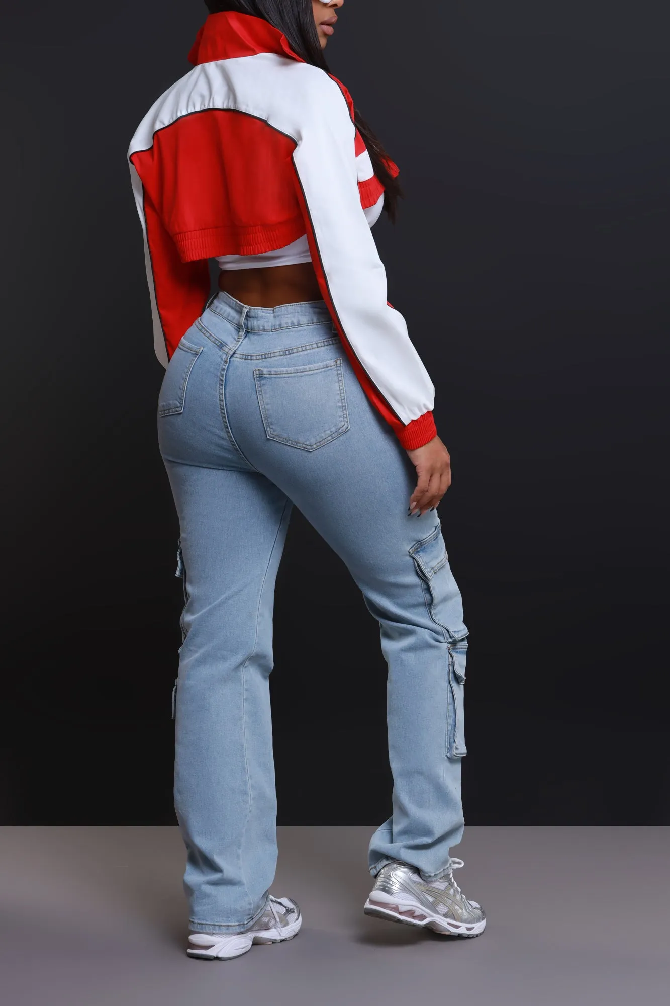 Bring The Heat Cropped Windbreaker - Red/White