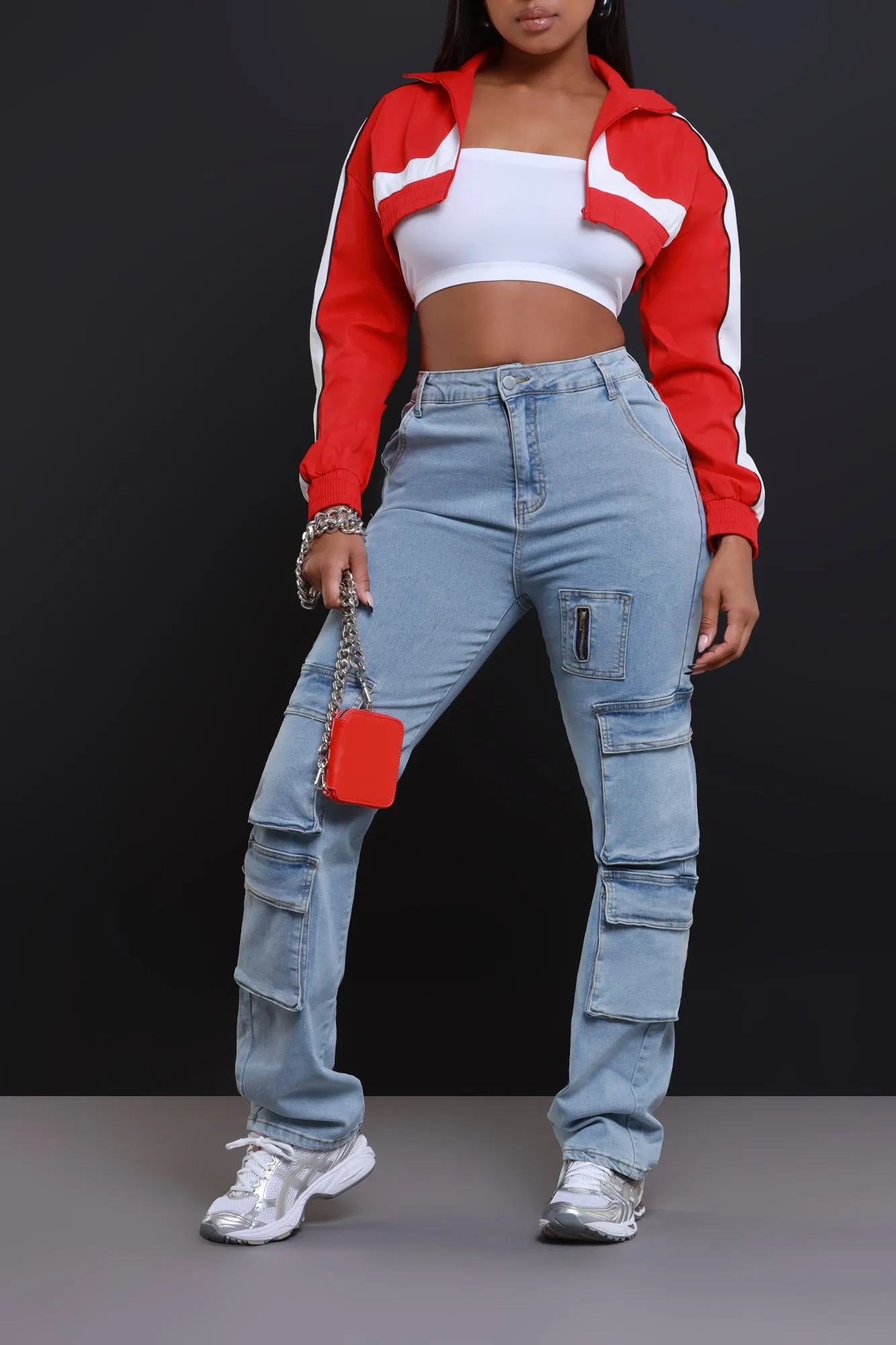 Bring The Heat Cropped Windbreaker - Red/White