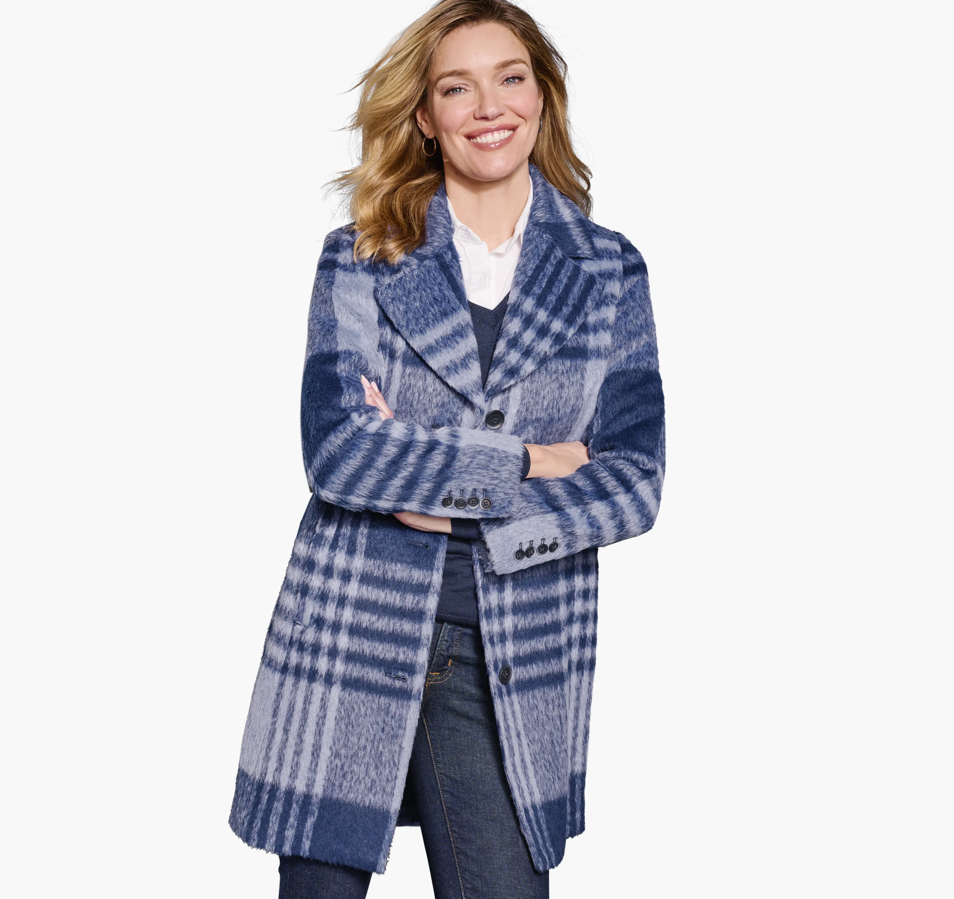 Brushed Plaid Coat