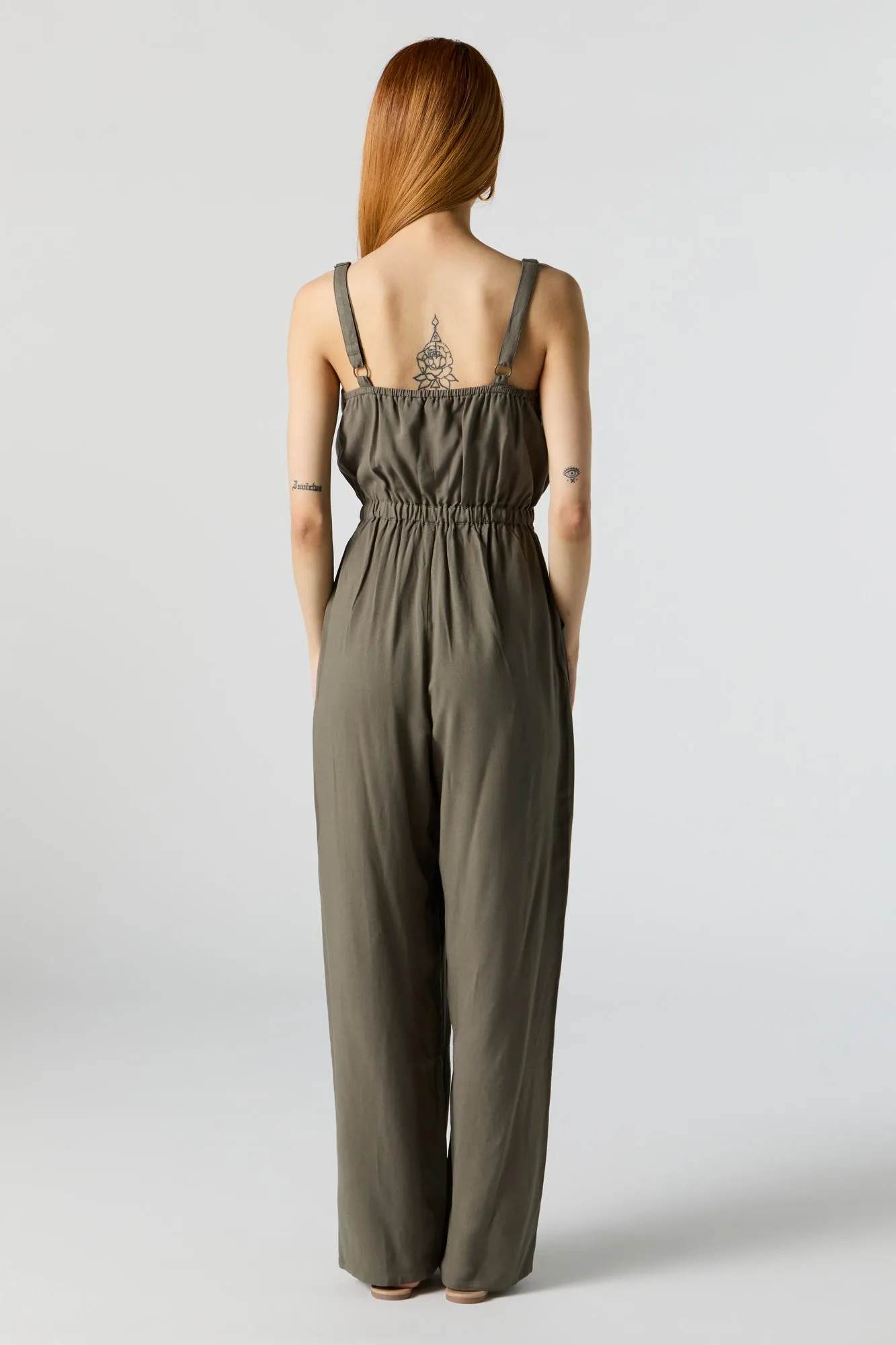 Button Front Sleeveless Jumpsuit