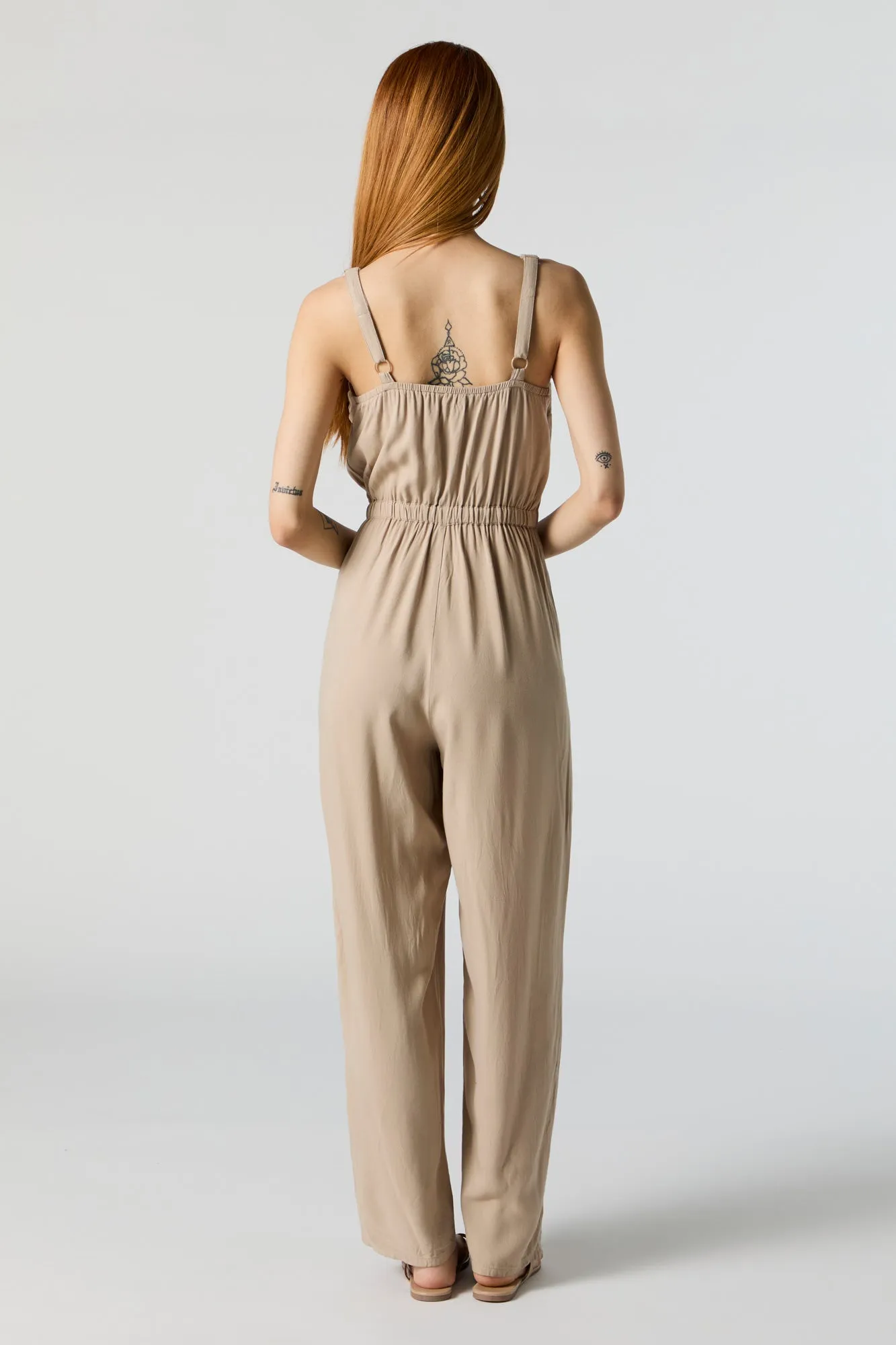 Button Front Sleeveless Jumpsuit