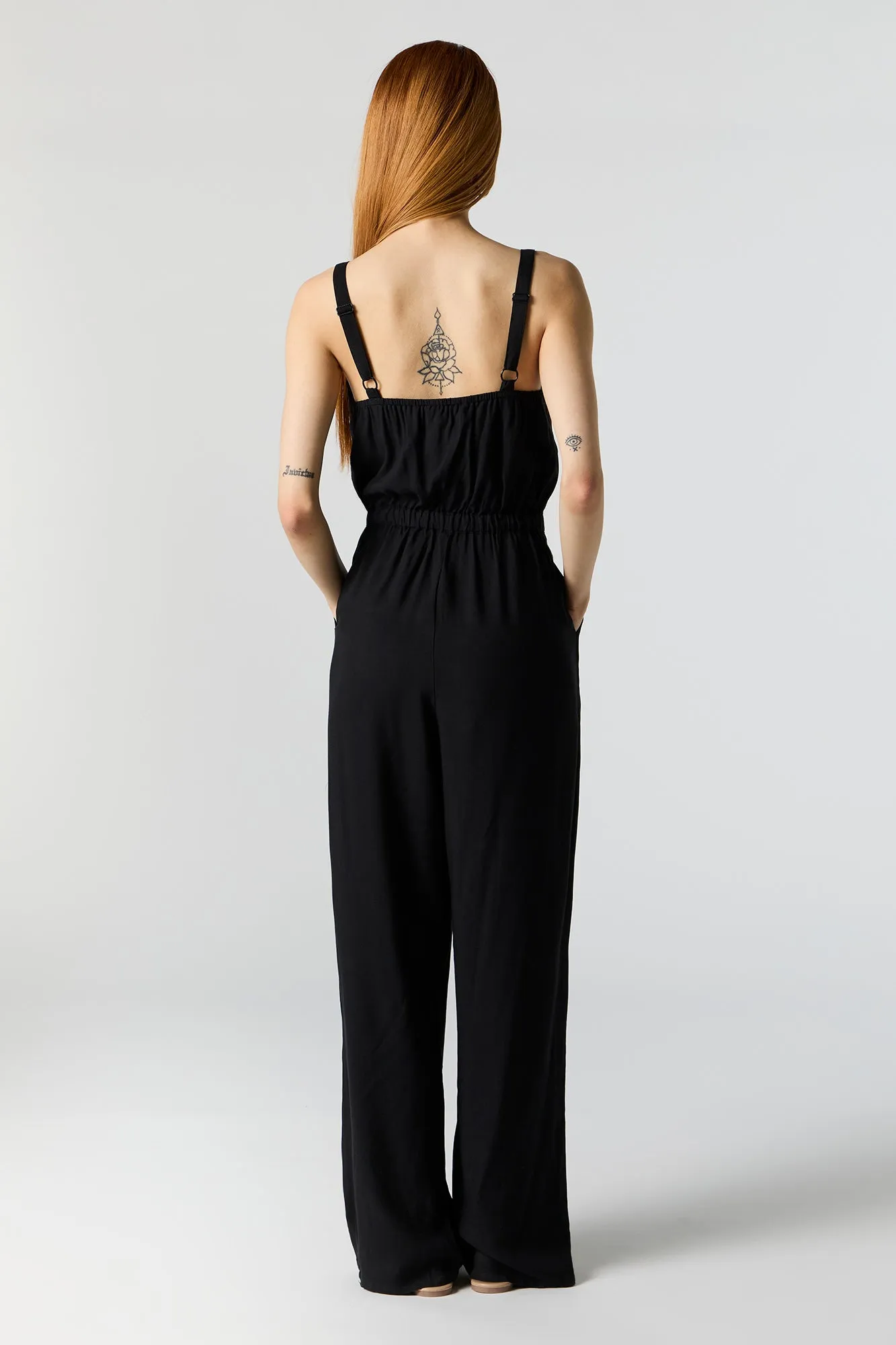 Button Front Sleeveless Jumpsuit