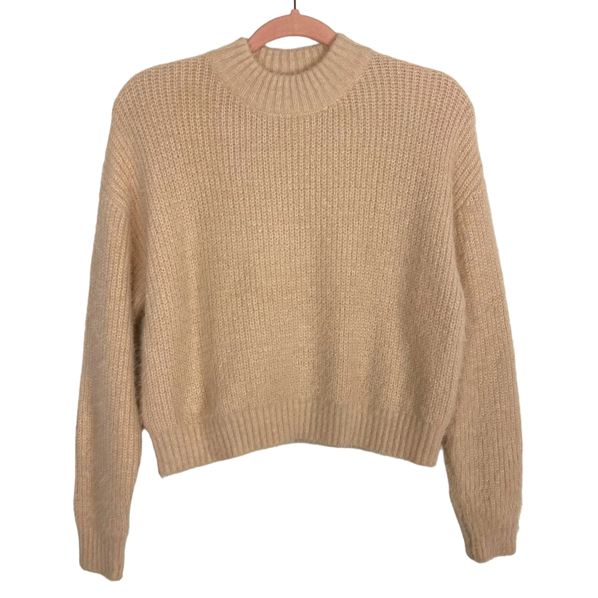 Carly Jean Light Beige Pink Mock Neck Sweater- Size S