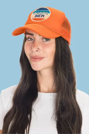 Carpe Diem Trucker Hat in Orange