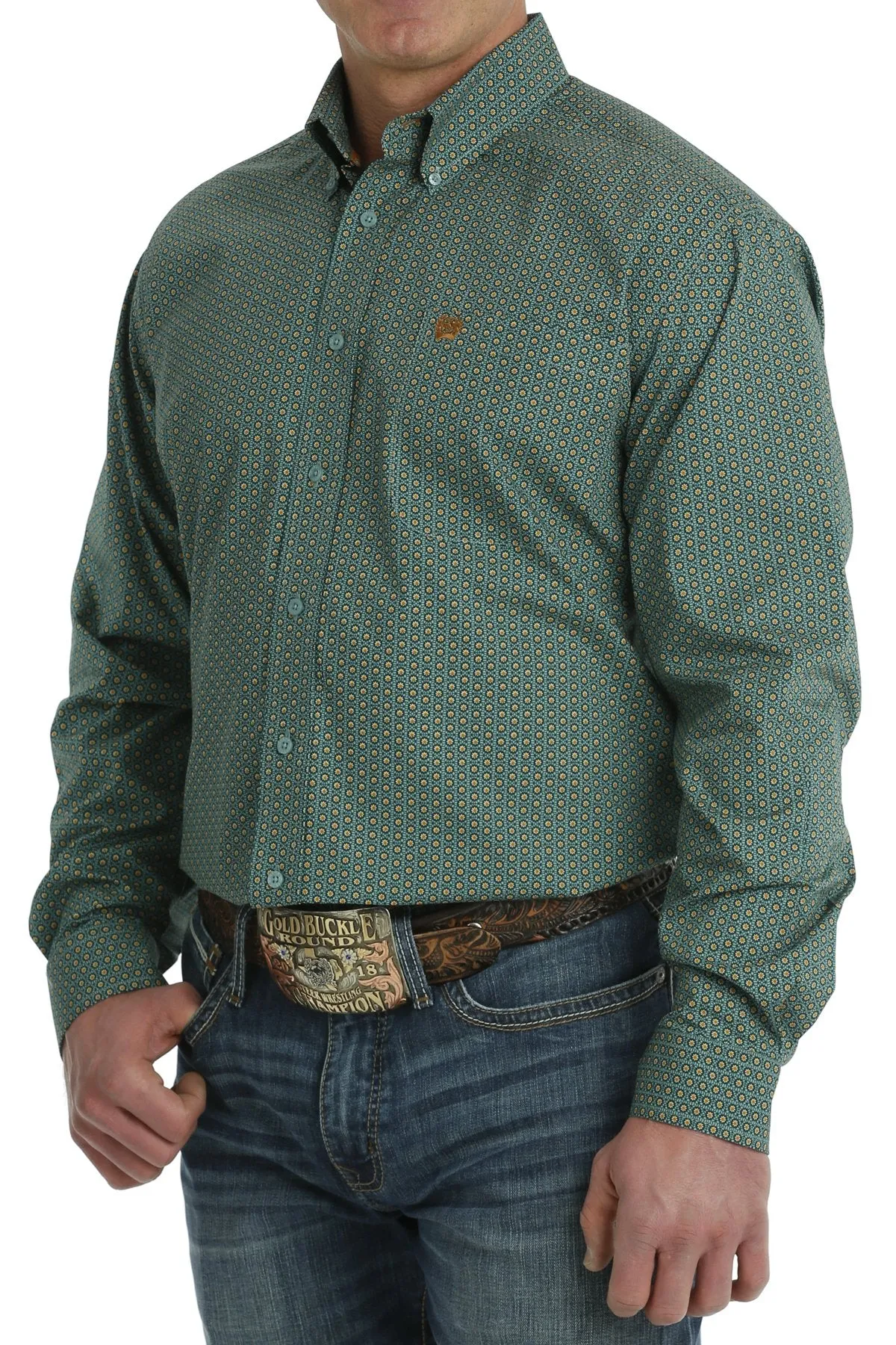 Cinch Green Floral Print Classic Shirt