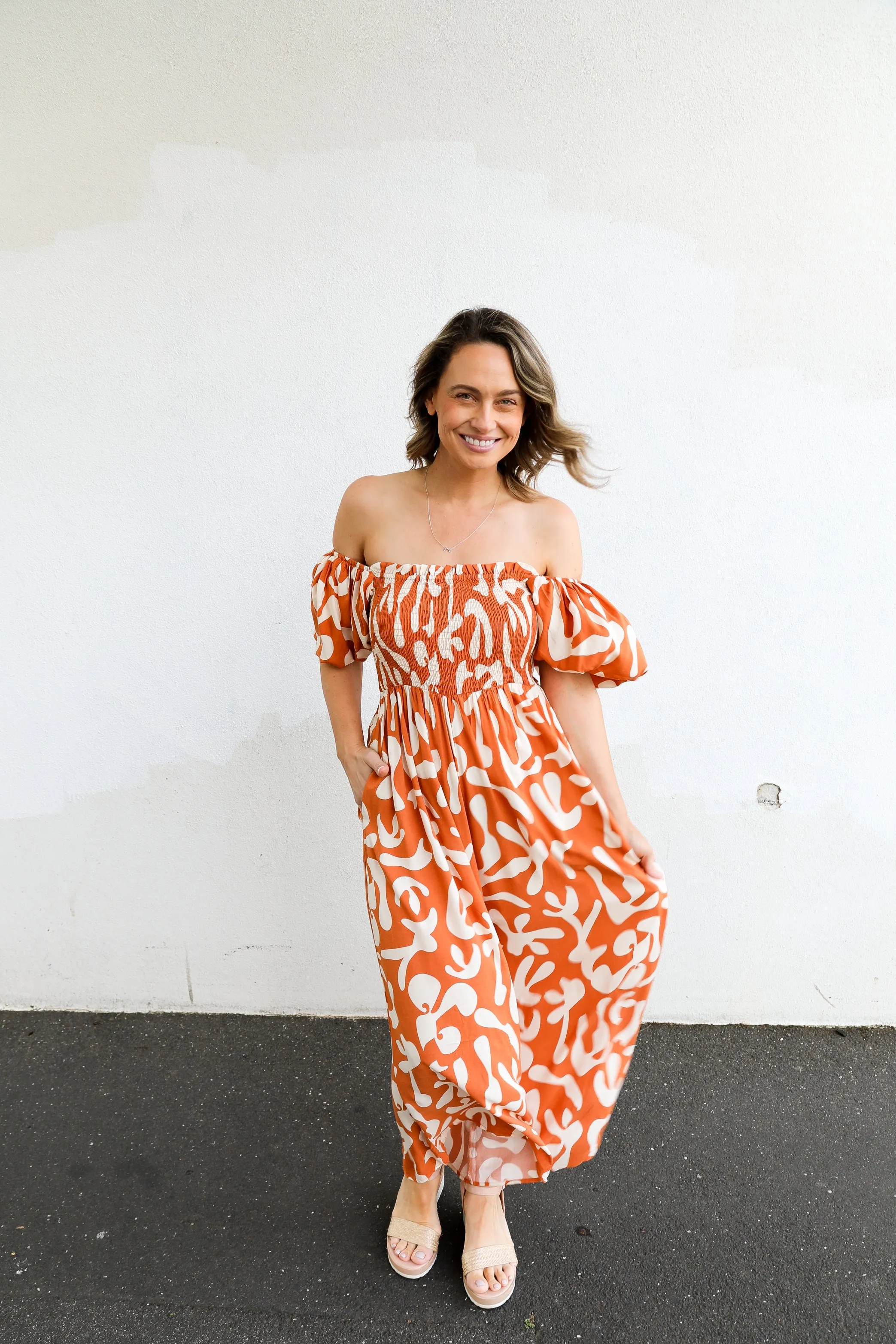 CoCo Jumpsuit (Orange + White Print)