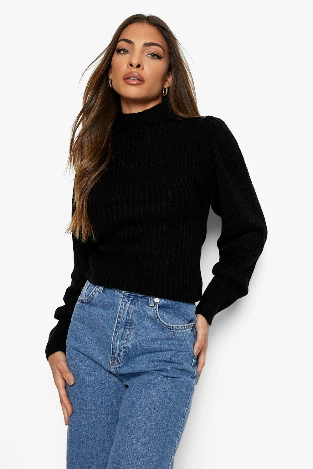 Contrast Stitch Balloon Sleeve Sweater