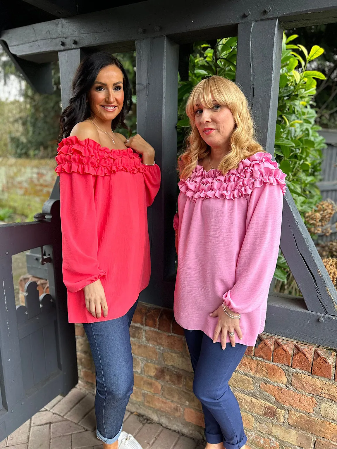 Coral Ruffle Bardot Top Heidi