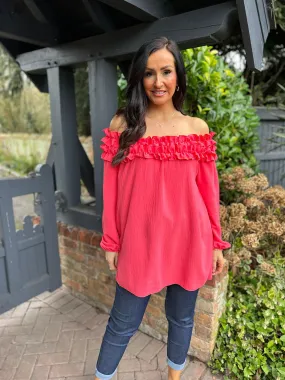 Coral Ruffle Bardot Top Heidi