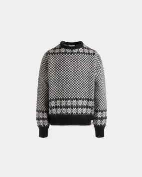 Crewneck Sweater In Black And White Mohair And Silk 