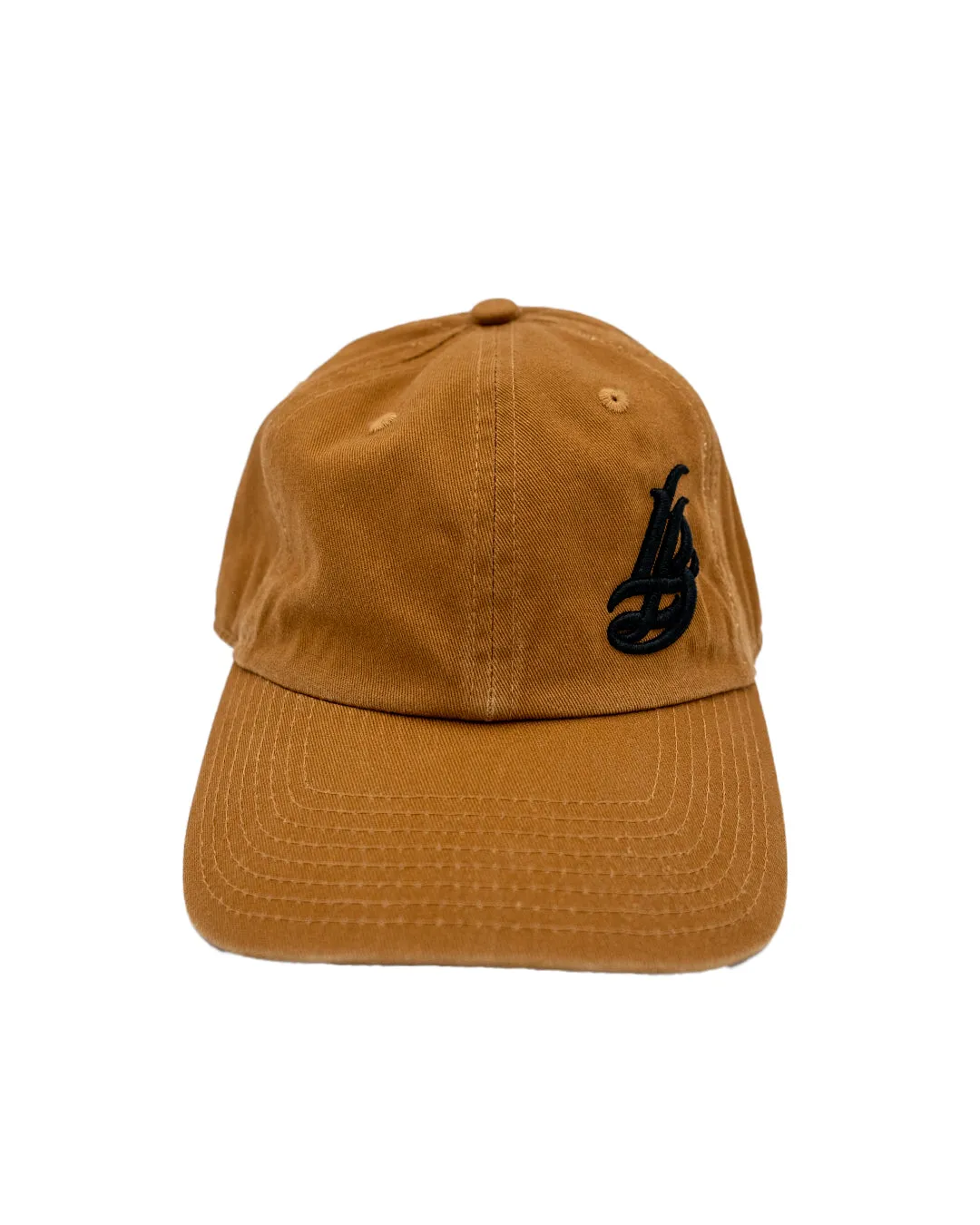 Cursive LB Black on Caramel Unstructured Dad Hat