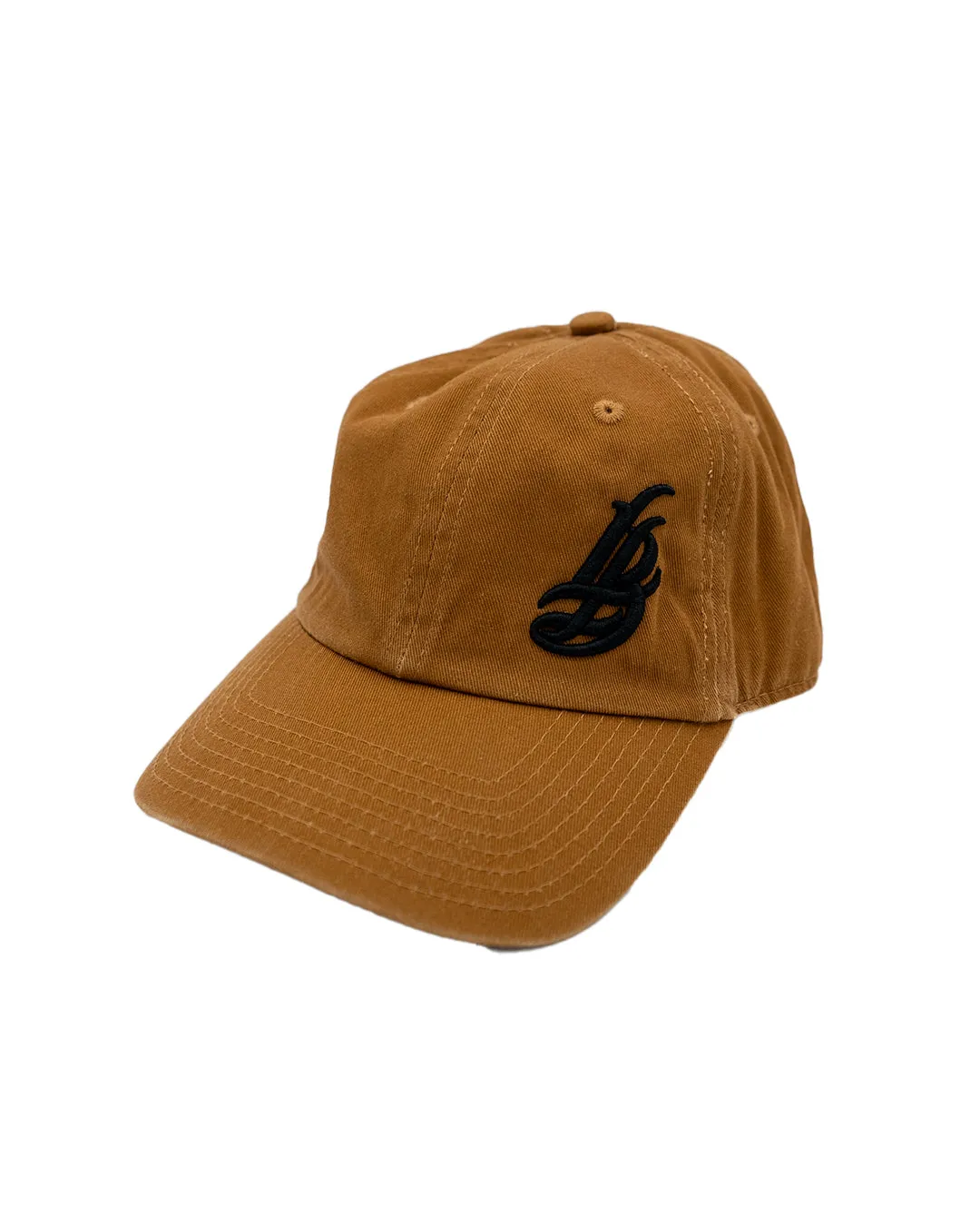 Cursive LB Black on Caramel Unstructured Dad Hat