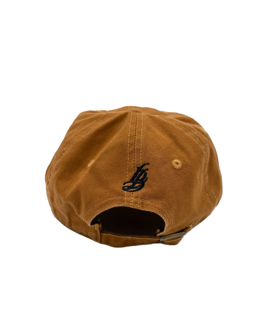 Cursive LB Black on Caramel Unstructured Dad Hat