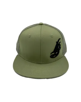 Cursive LB Black on Sage Trucker Hat