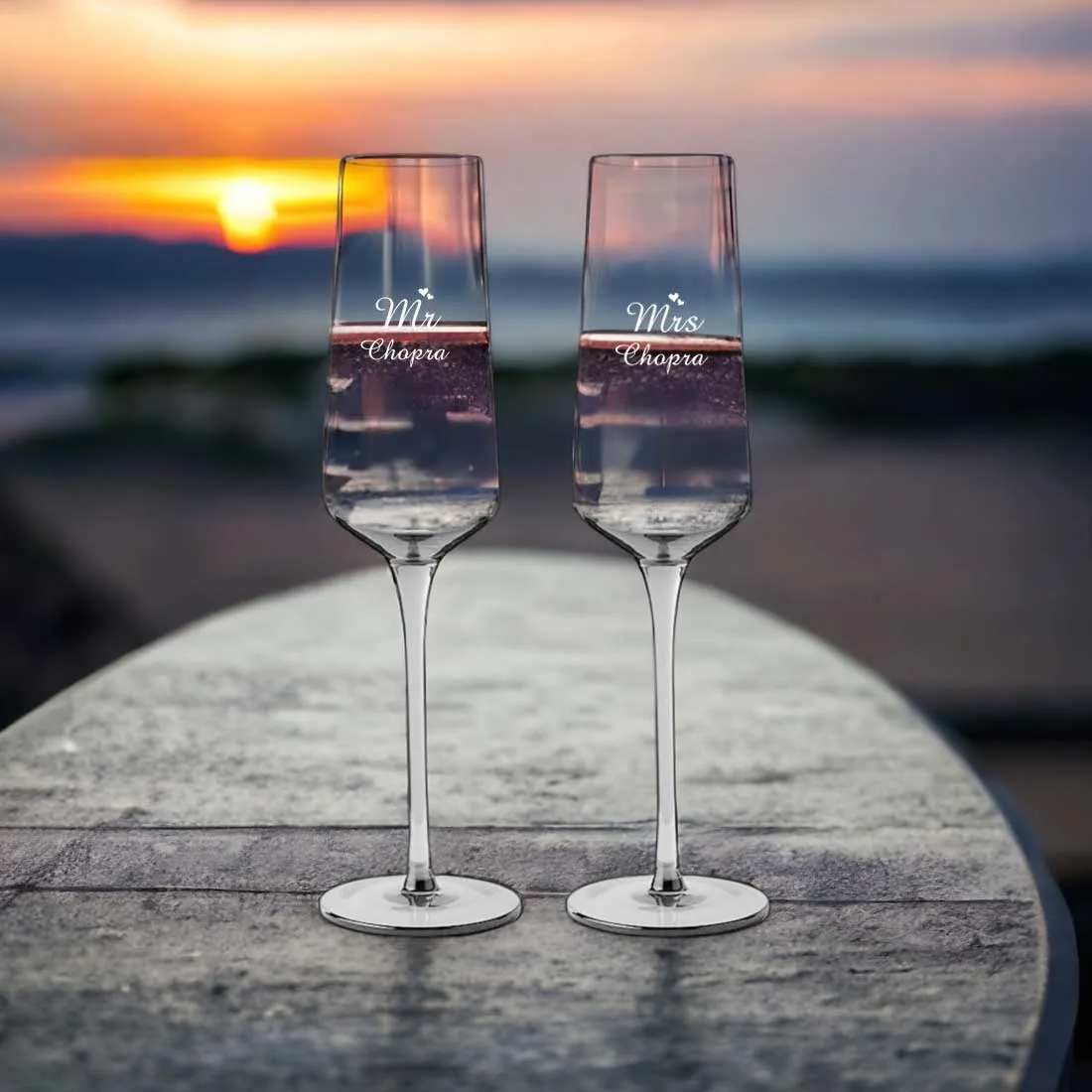 Custom Champagne Glasses for Couple - Engraved Premium Champagne Flutes Mr & Mrs