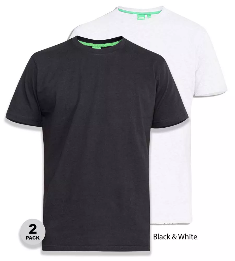 D555 Big Mens Pack Of 2 T-Shirts (FENTON BLACK/WHITE)