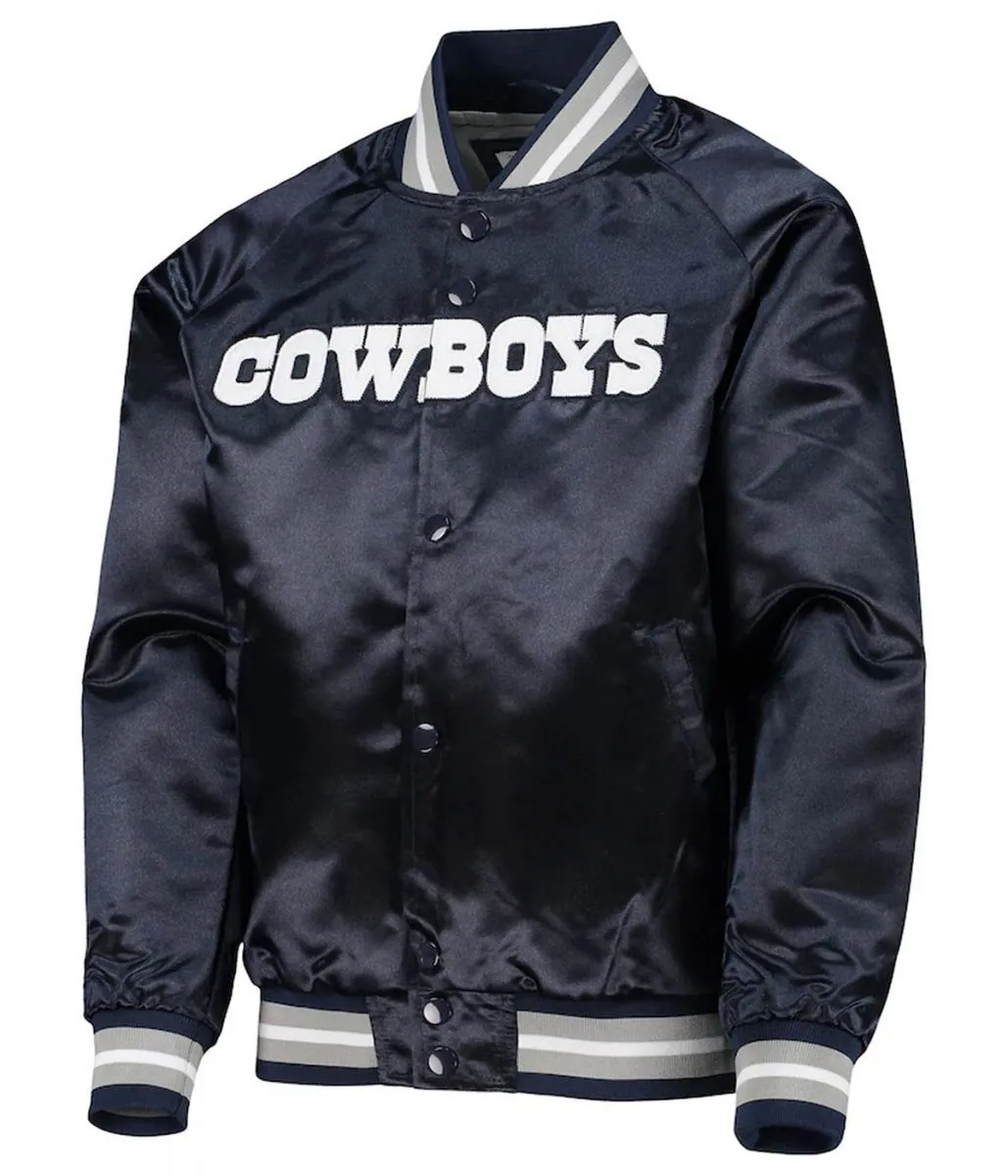 Dallas Cowboys Raglan Full-Snap Navy Blue Satin Jacket