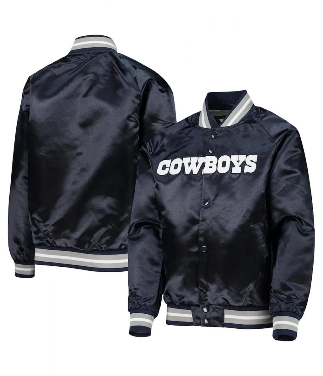 Dallas Cowboys Raglan Full-Snap Navy Blue Satin Jacket