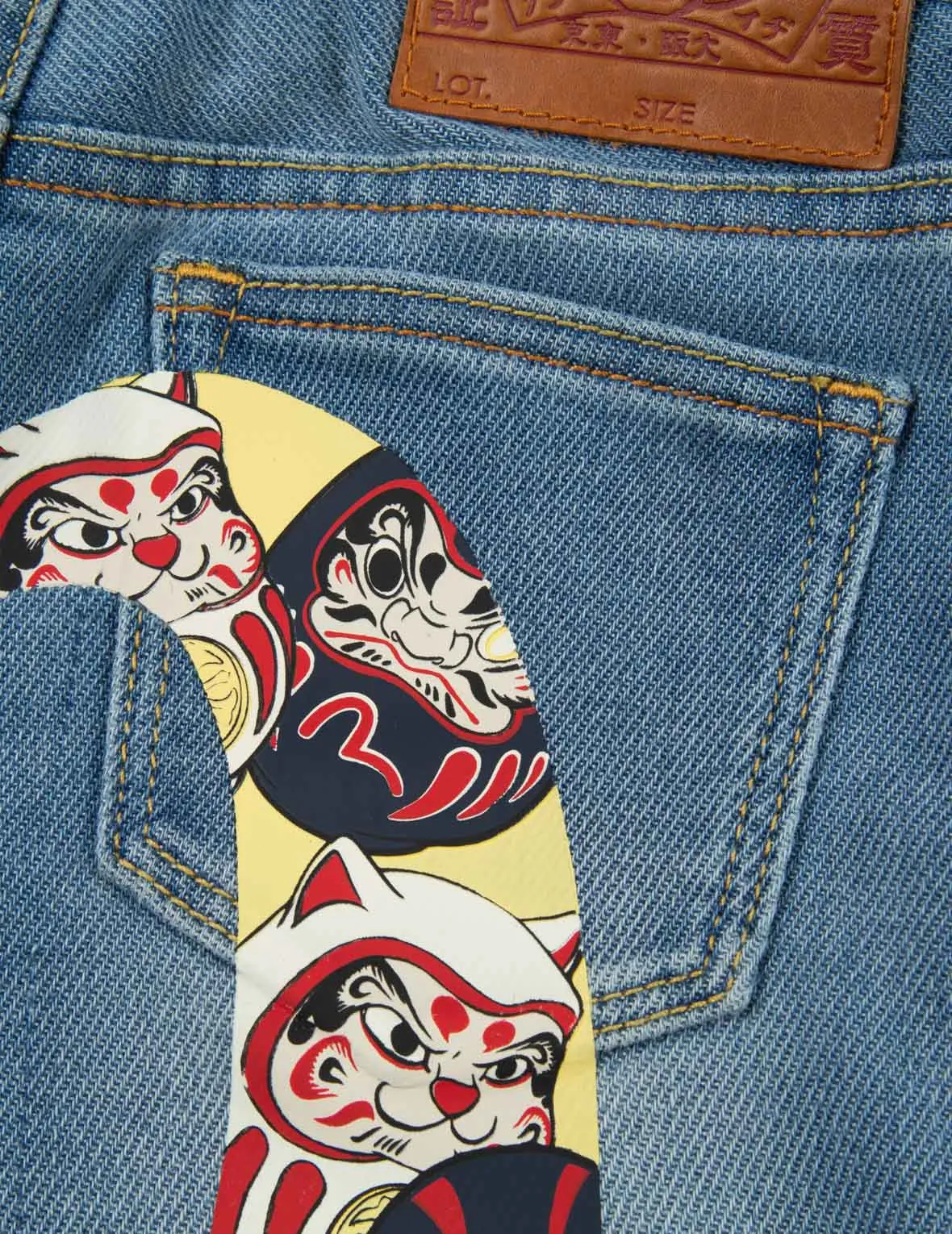 Daruma Buddies Daicock Print Denim Jeans