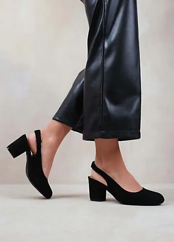 Edith Black Suede Extra Wide Fit Slingback Court Shoes by Where’s That From | Look Again