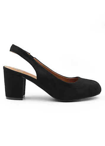 Edith Black Suede Extra Wide Fit Slingback Court Shoes by Where’s That From | Look Again