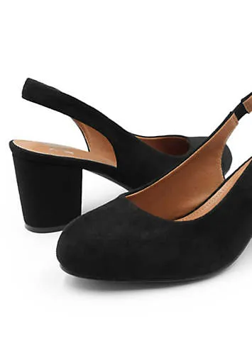 Edith Black Suede Extra Wide Fit Slingback Court Shoes by Where’s That From | Look Again